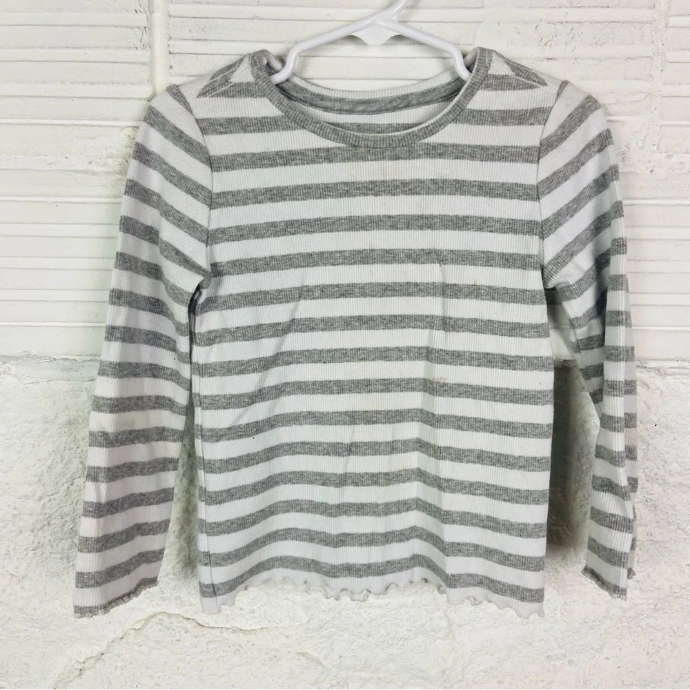 Gymboree Gray and White Striped ribbed cotton stretch Long Sleeve Tee size 3T